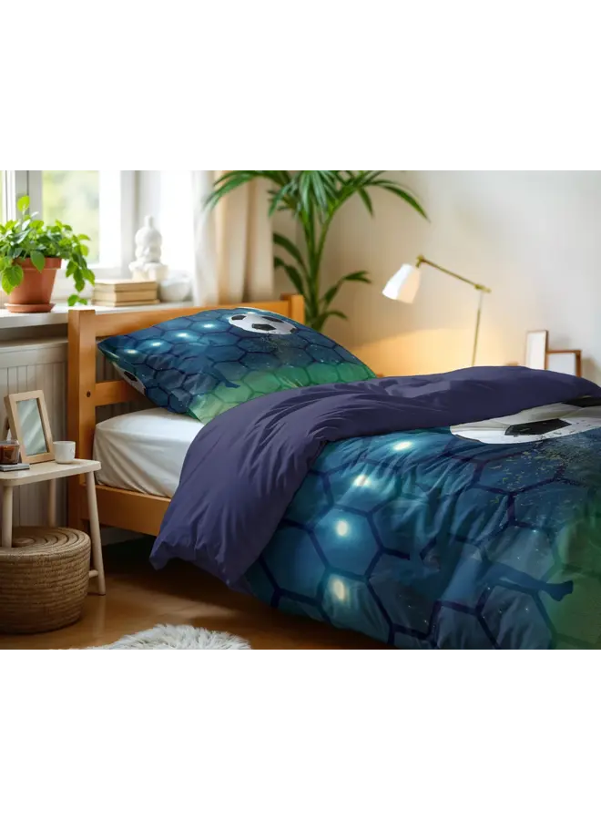 Little Monster Dekbedovertrek Kids Live Football Blauw - Microvezel