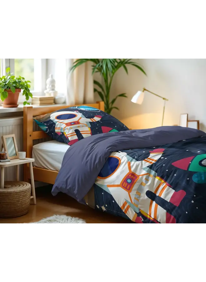 Little Monster Dekbedovertrek Kids Space Man 2 Blauw - Microvezel