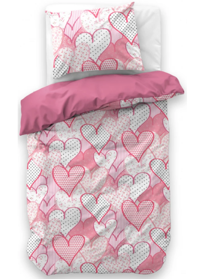 Dekbedovertrek Kids Hearts Love Roze - Microvezel PL3