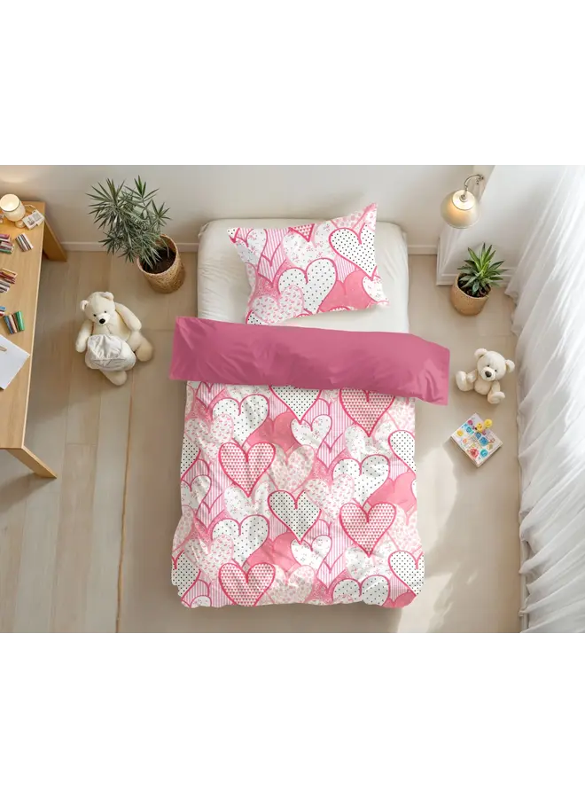 Little Monster Dekbedovertrek Kids Hearts Love Roze - Microvezel