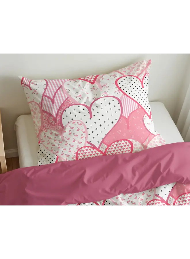 Little Monster Dekbedovertrek Kids Hearts Love Roze - Microvezel