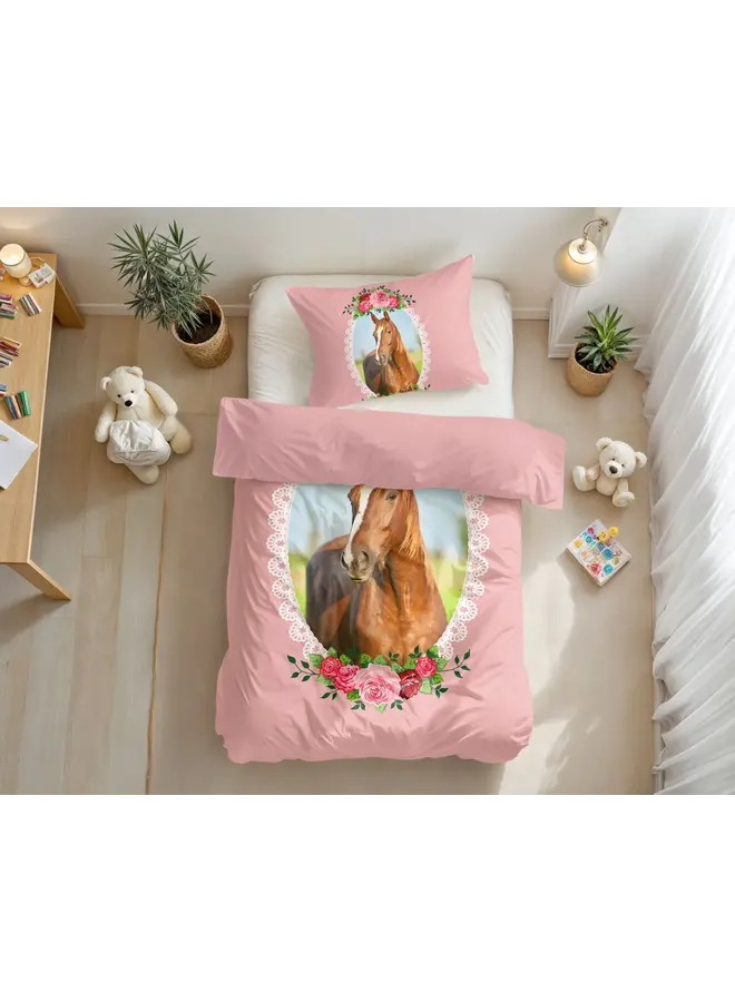 Little Monster Dekbedovertrek Kids Cute Horse Roze - Microvezel