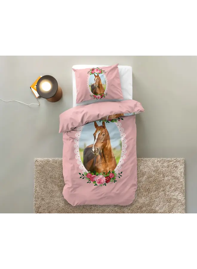 Little Monster Dekbedovertrek Kids Cute Horse Roze - Microvezel