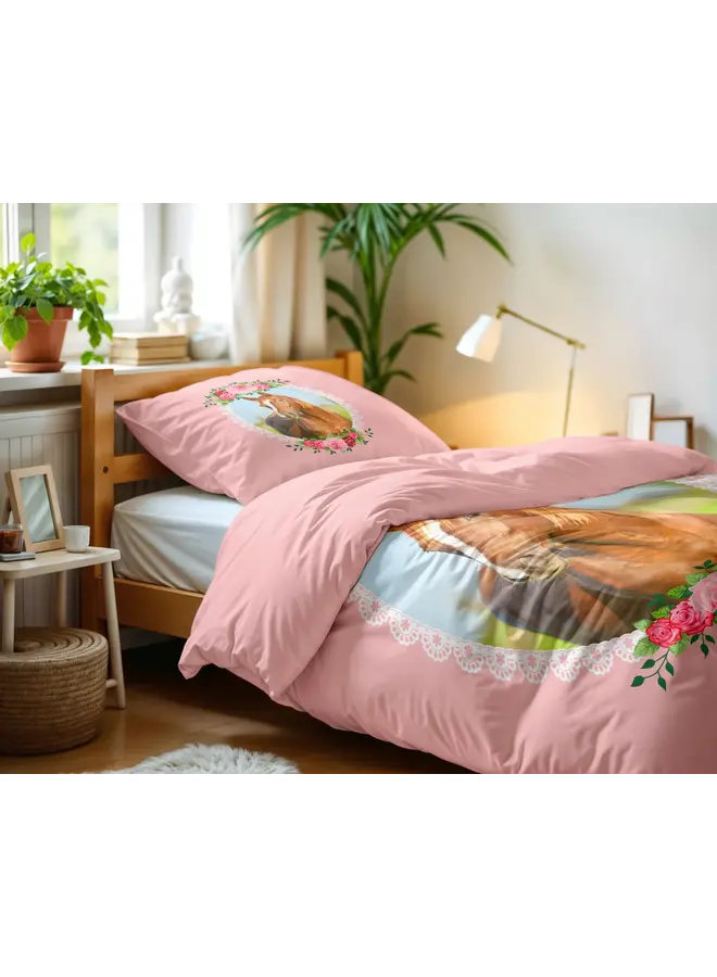 Little Monster Dekbedovertrek Kids Cute Horse Roze - Microvezel