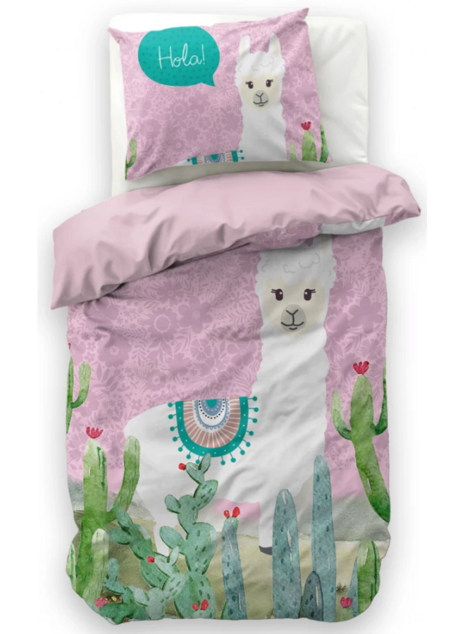 Dekbedovertrek Kids Hola Lama Roze - Microvezel PL3