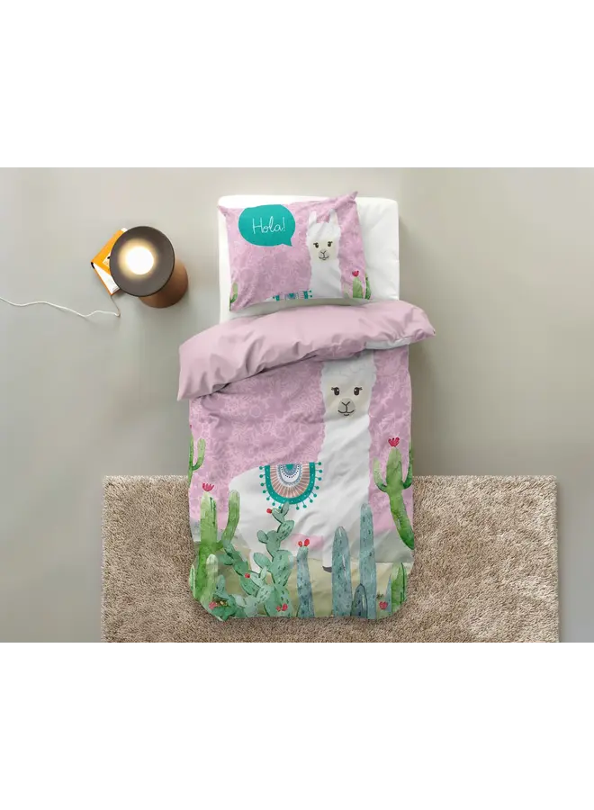 Little Monster Dekbedovertrek Kids Hola Lama Roze - Microvezel