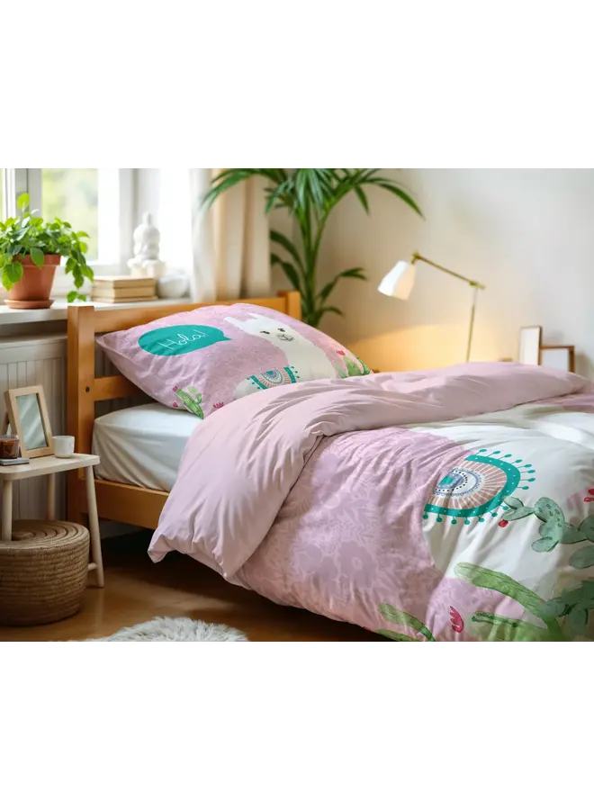 Little Monster Dekbedovertrek Kids Hola Lama Roze - Microvezel