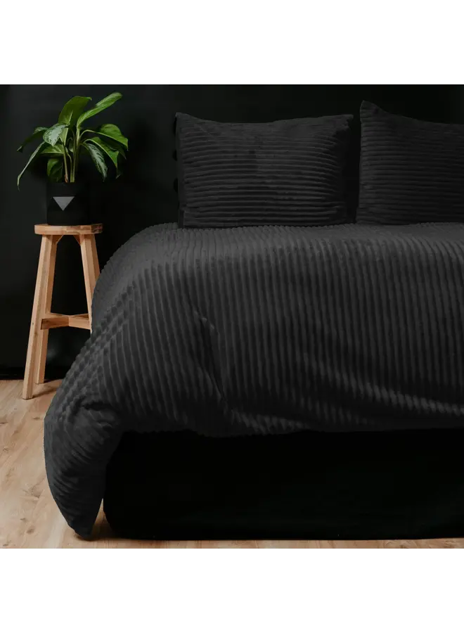 Sleeptime Dekbedovertrek Rib Zwart - Teddystof