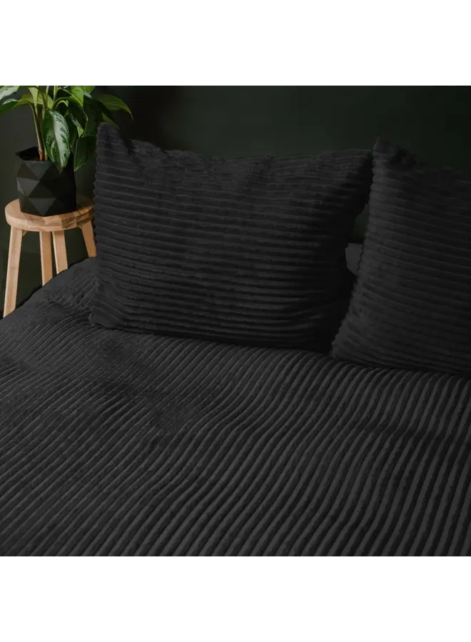 Sleeptime Dekbedovertrek Rib Zwart - Teddystof