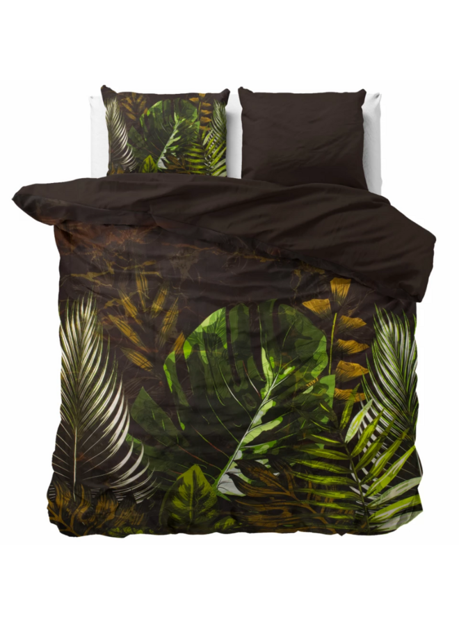 Dekbedovertrek Jungle Art 2 Taupe - Katoensatijn PL3