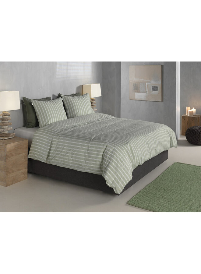 ZO! Home Dekbedovertrek Righe di Percalle Smokey Green - Percale Katoen
