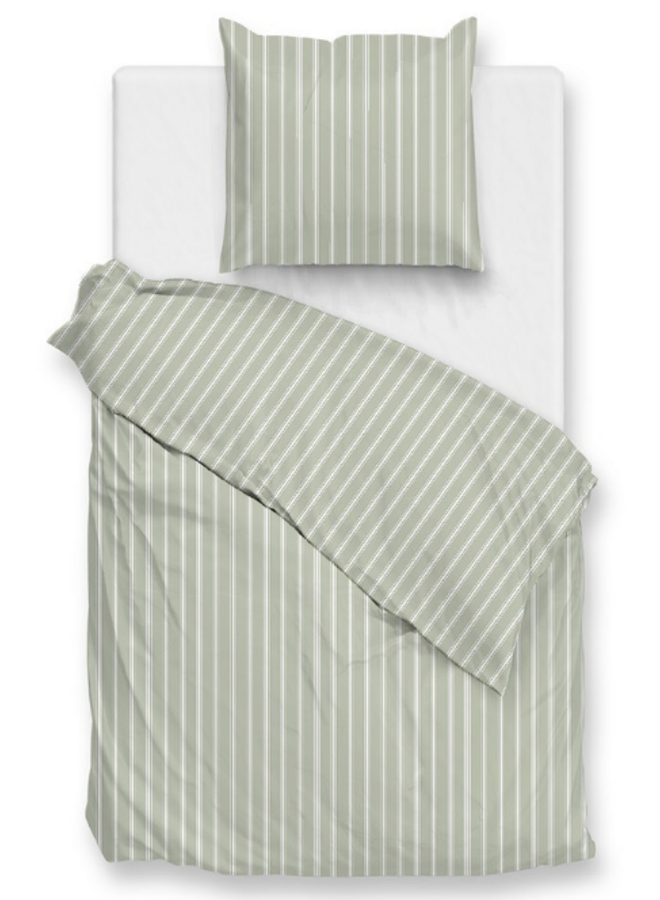 ZO! Home Dekbedovertrek Righe di Percalle Smokey Green - Percale Katoen