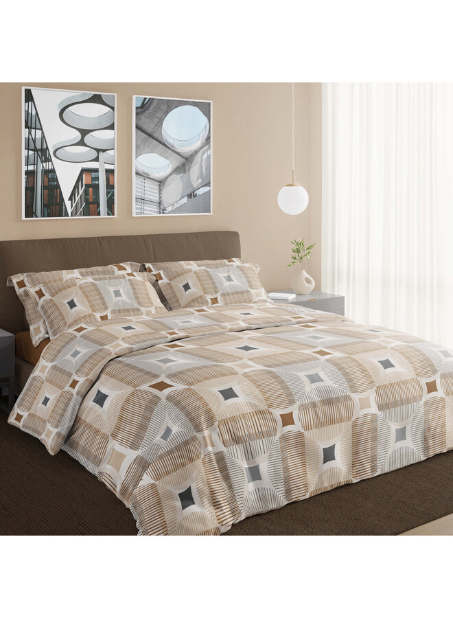 Romanette Dekbedovertrek Kwadro Beige - Katoen