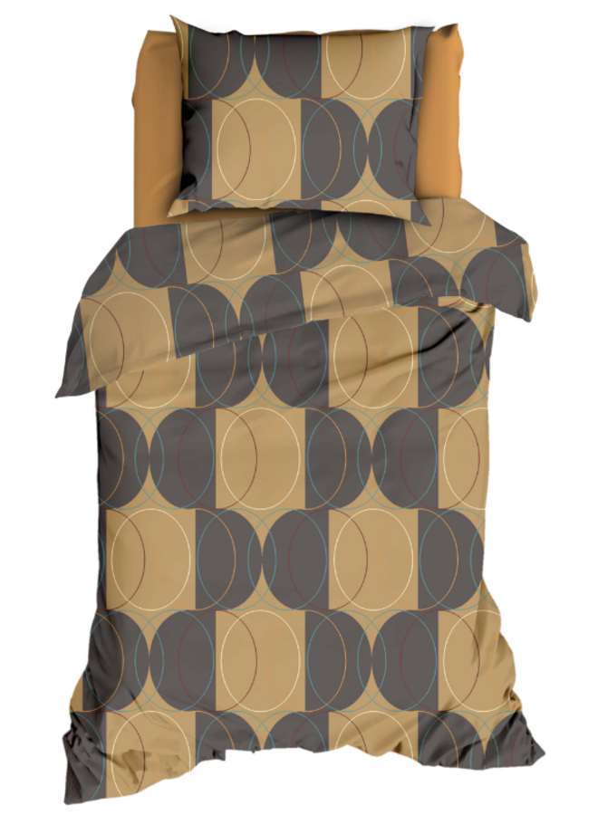 Romanette Dekbedovertrek Swing Camel/Grijs - Katoen