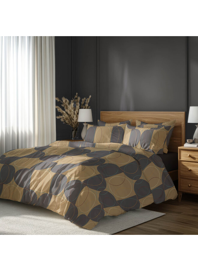 Romanette Dekbedovertrek Swing Camel/Grijs - Katoen