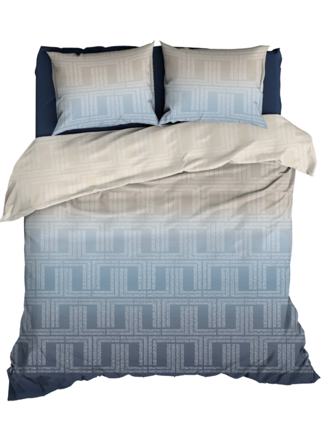 Romanette Dekbedovertrek Albenga Blauw/Beige - Katoensatijn