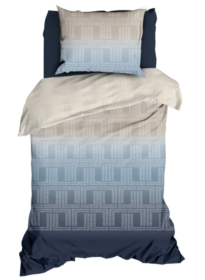 Romanette Dekbedovertrek Albenga Blauw/Beige - Katoensatijn