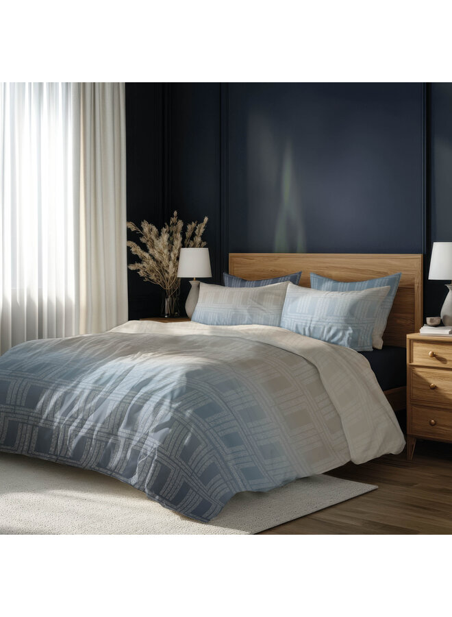 Romanette Dekbedovertrek Albenga Blauw/Beige - Katoensatijn