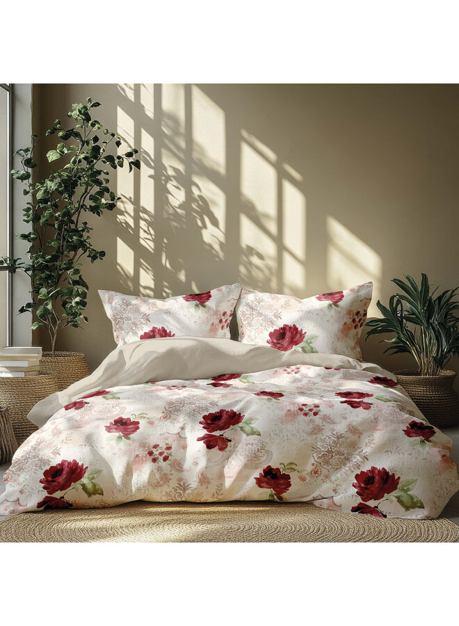 Romanette Dekbedovertrek Grace Rood - Katoensatijn