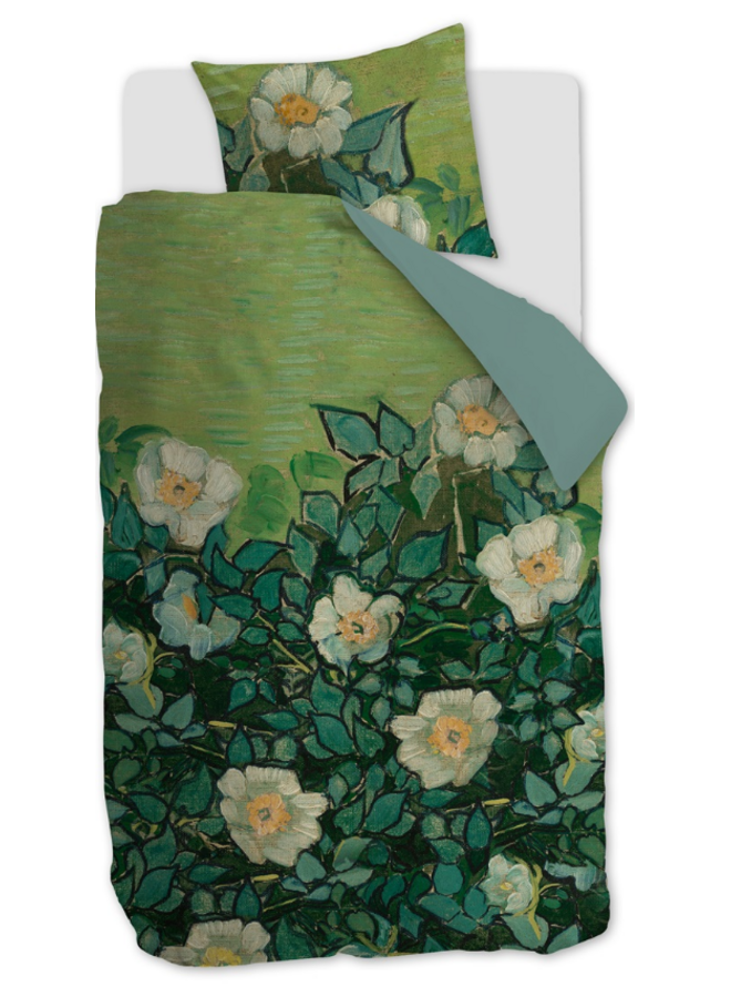 Dekbedovertrek Wild Roses Groen - Katoensatijn PL3