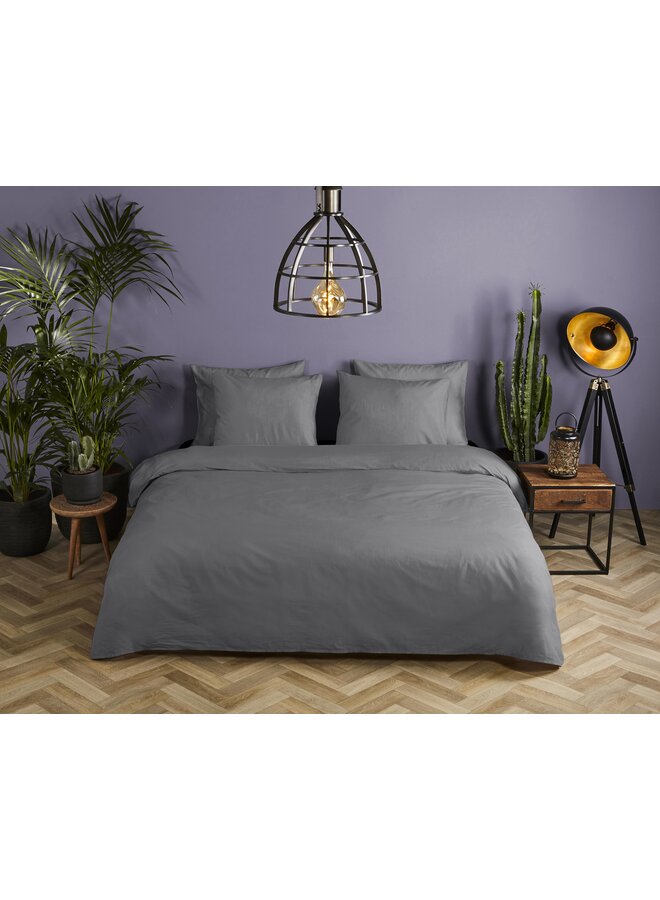HIP Dekbedovertrek Uni Grijs - Katoensatijn