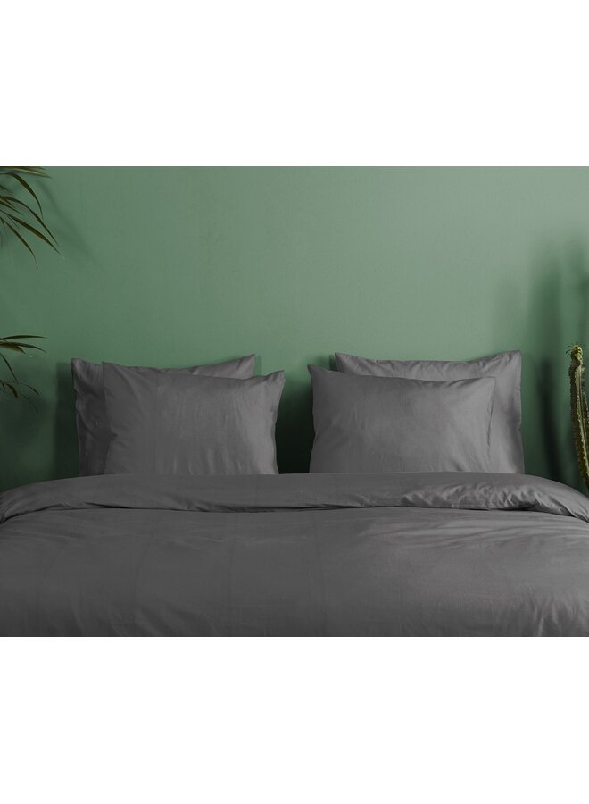 HIP Dekbedovertrek Uni Antraciet - Katoensatijn