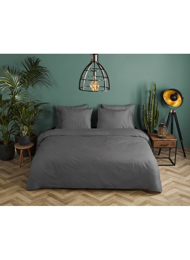HIP Dekbedovertrek Uni Antraciet - Katoensatijn