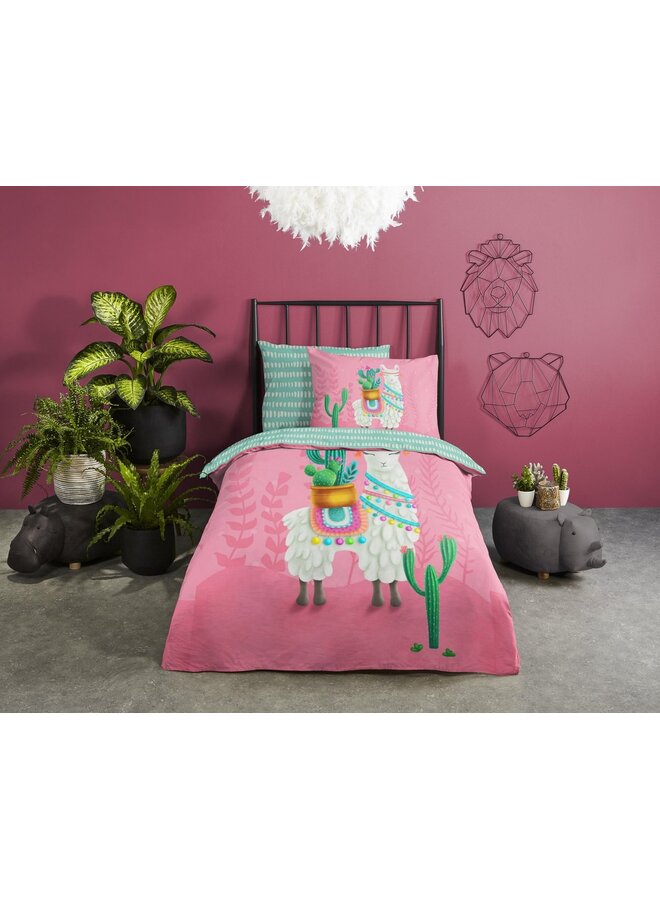 Good Morning Dekbedovertrek Kids Lalama Roze - Katoen