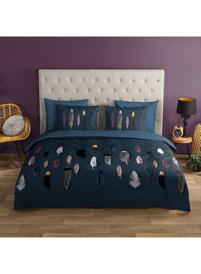 Good Morning Dekbedovertrek Feathers Blauw - Katoen