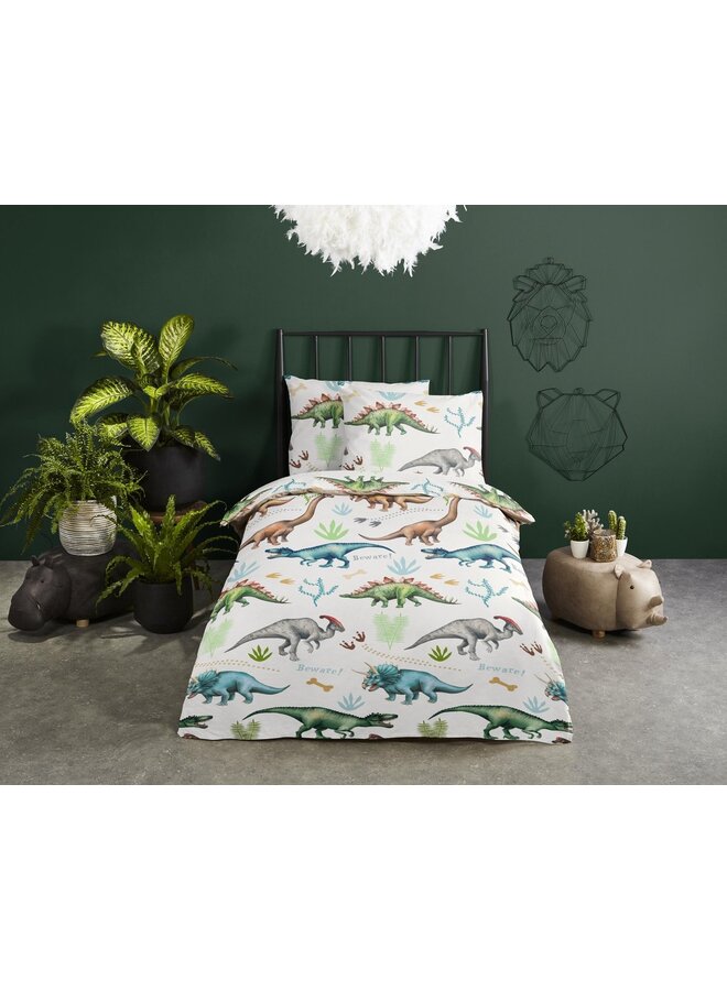 Good Morning Dekbedovertrek Kids Dino Wit - Katoen