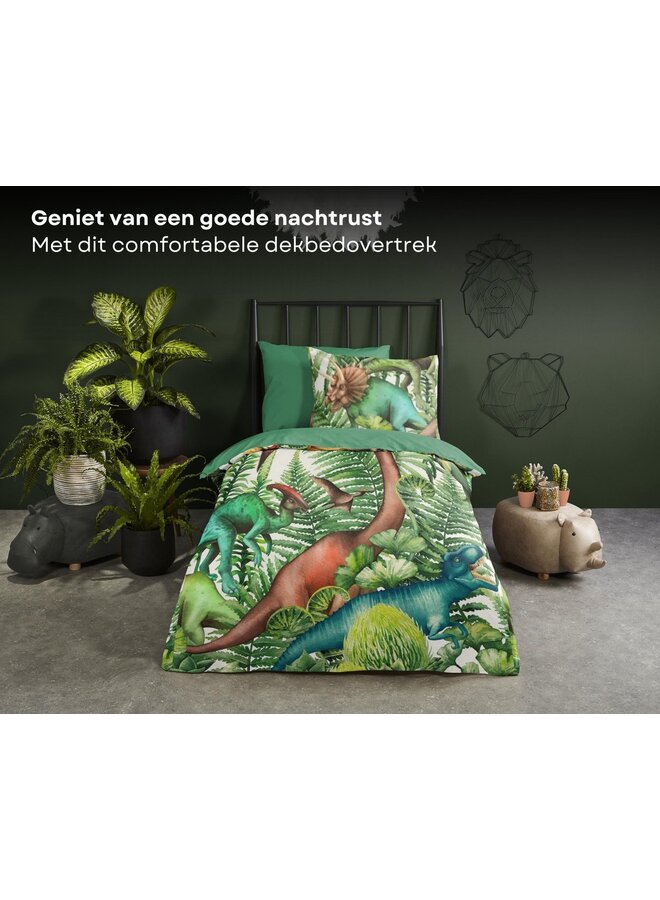 Good Morning Dekbedovertrek Kids Prehistory Groen - Katoen