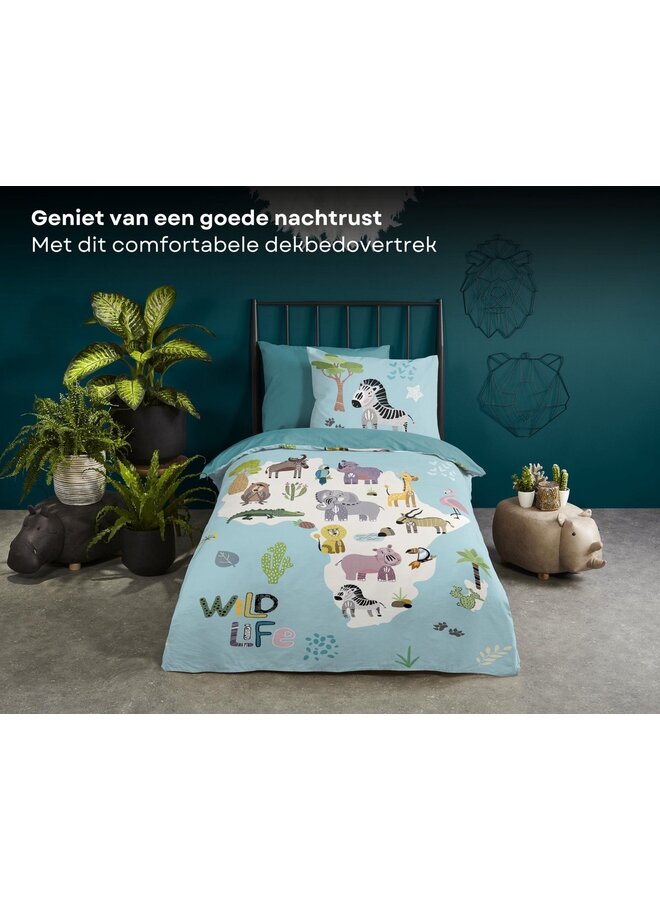 Good Morning Dekbedovertrek Kids Wild Life Aqua - Katoen