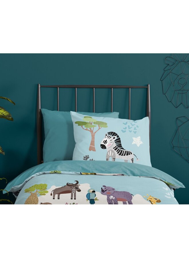 Good Morning Dekbedovertrek Kids Wild Life Aqua - Katoen