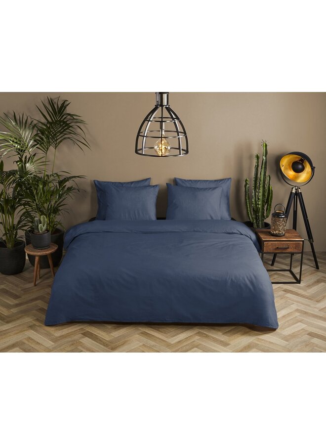HIP Dekbedovertrek Uni Donkerblauw - Katoensatijn