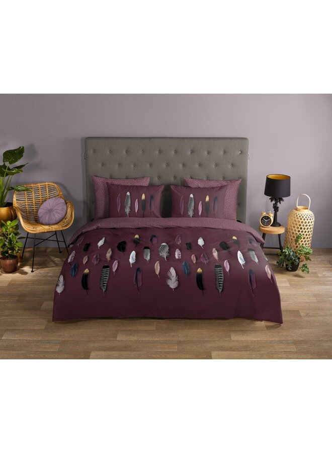 Good Morning Dekbedovertrek Feathers Bordeaux - Katoen