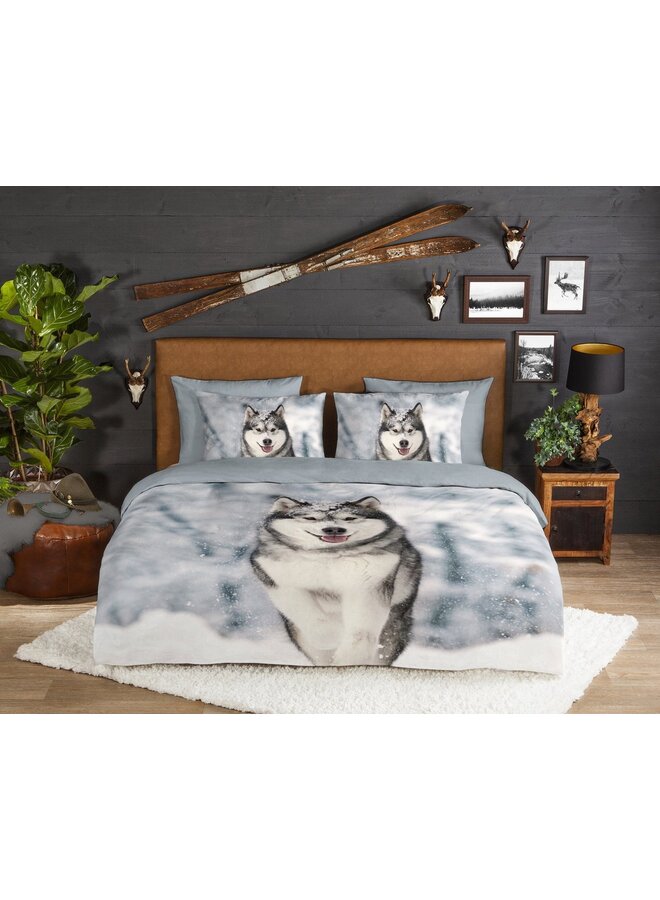 Good Morning Dekbedovertrek Husky Grijs - Flanel