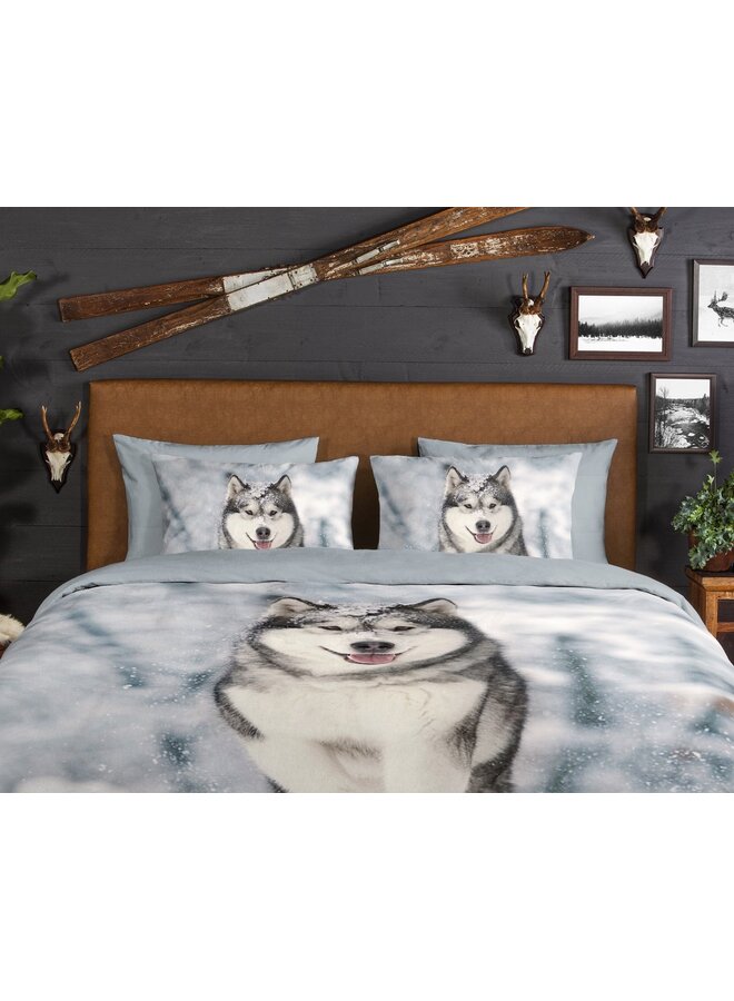 Good Morning Dekbedovertrek Husky Grijs - Flanel