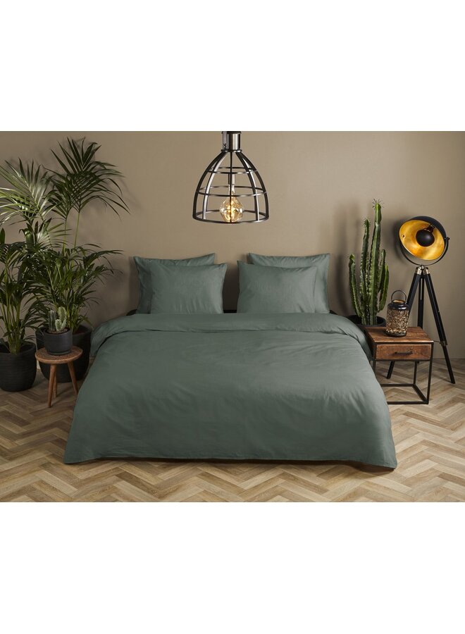HIP Dekbedovertrek Uni Olijfgroen - Katoensatijn