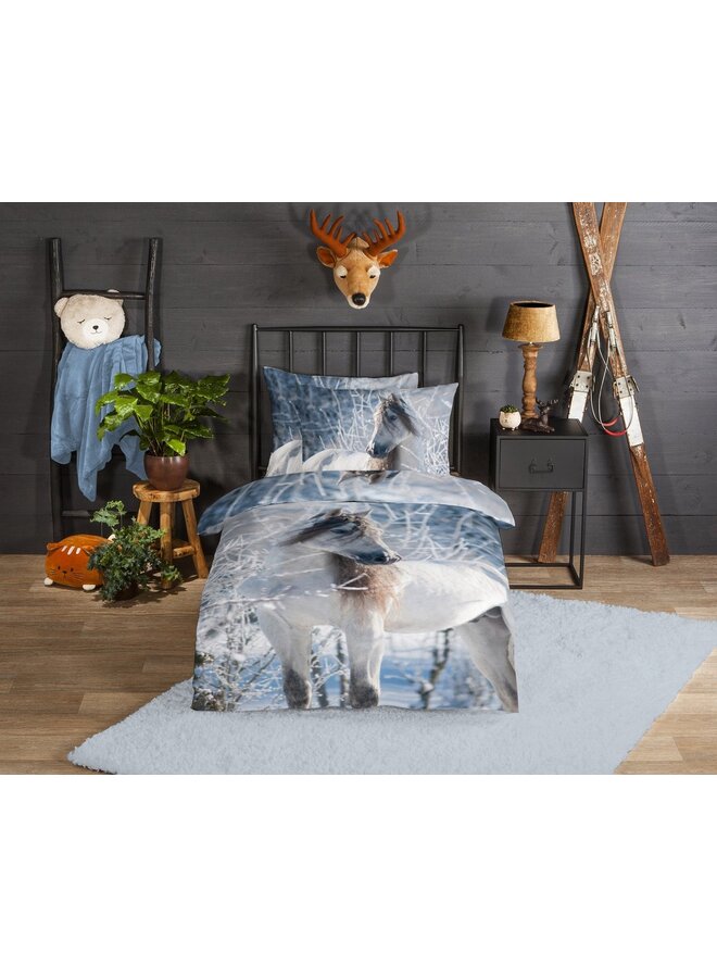 Good Morning Dekbedovertrek Kids White Horse Multi - Flanel