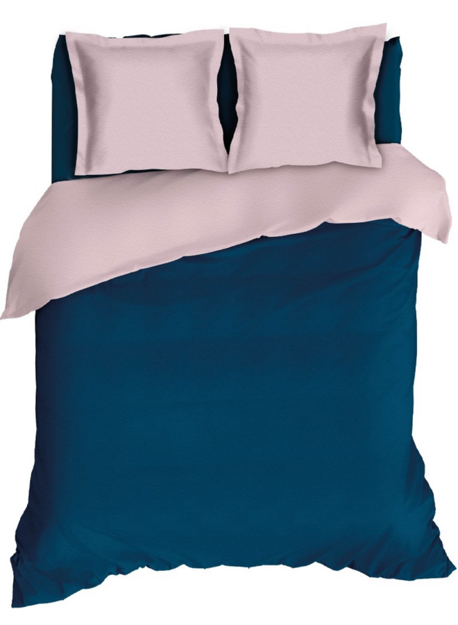 Dekbedovertrek Comtesse Uni Teal/Roze - Flanel