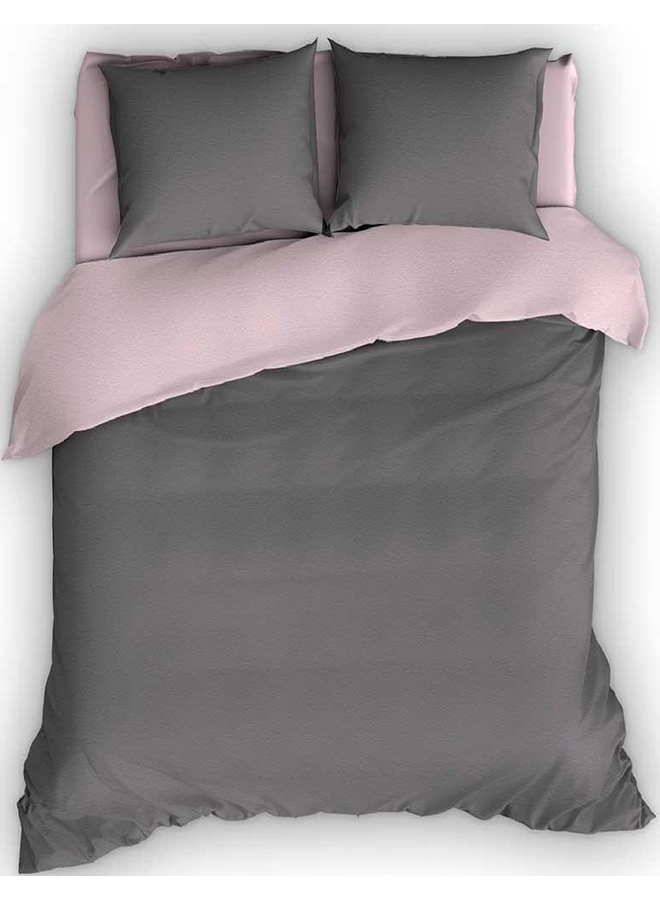 Dekbedovertrek Comtesse Uni Antraciet/Roze - Flanel