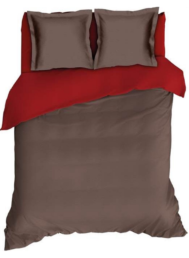 Dekbedovertrek Comtesse Uni Bruin/Rood- Flanel