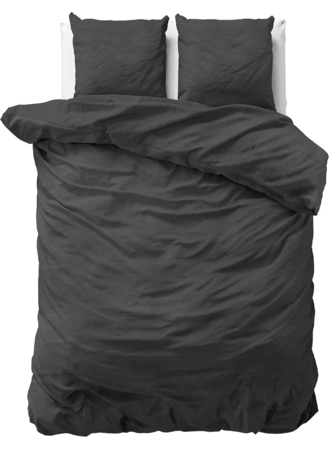 Dekbedovertrek Stone Washed Uni Antraciet - Katoen