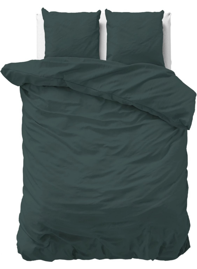 Dekbedovertrek Stone Washed Uni Donker Groen - Katoen
