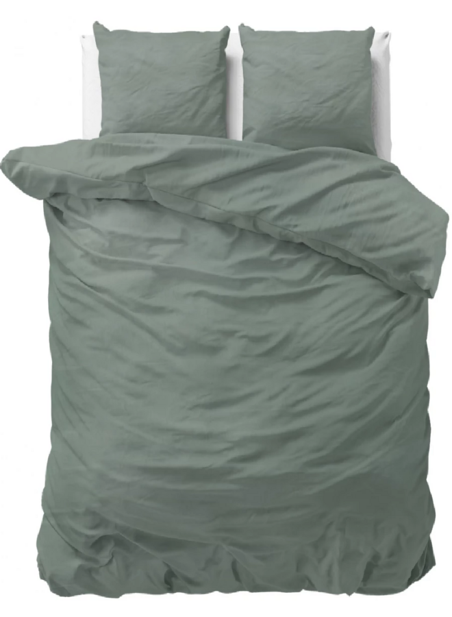 Dekbedovertrek Stone Washed Uni Groen - Katoen
