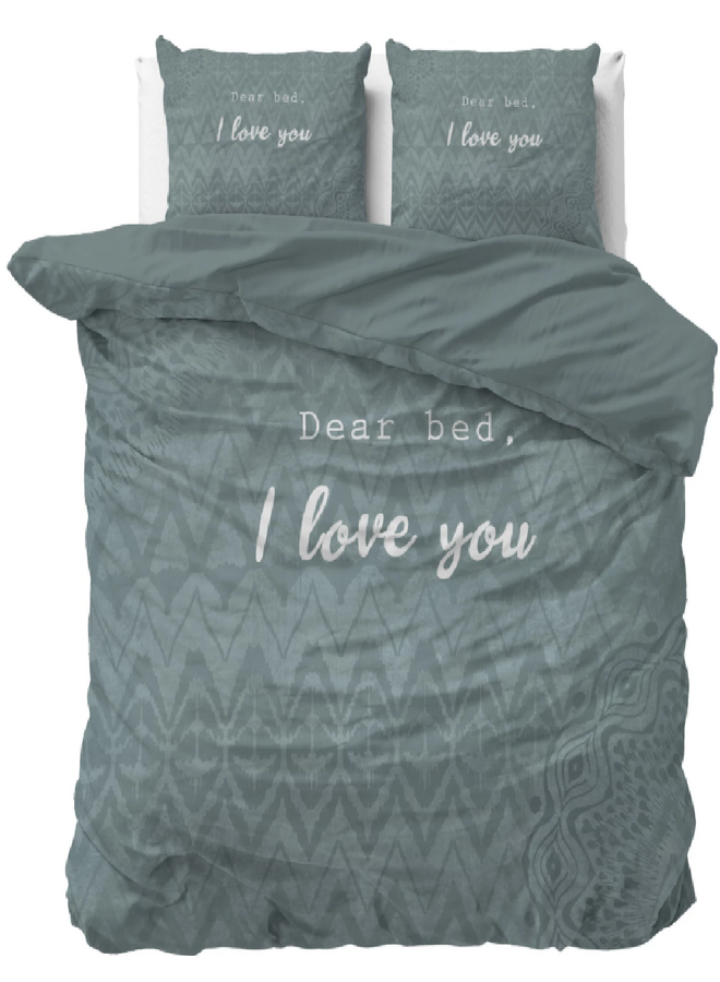 Sleeptime Dekbedovertrek I Love Bed Groen - Microvezel