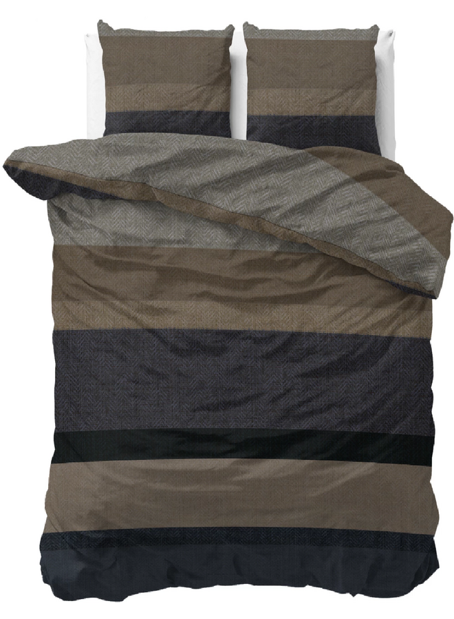 Dekbedovertrek Ravon Taupe/Antraciet - Flanel