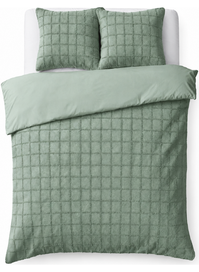 Sleeptime Dekbedovertrek Faux Fur Check Donker Groen - Teddystof