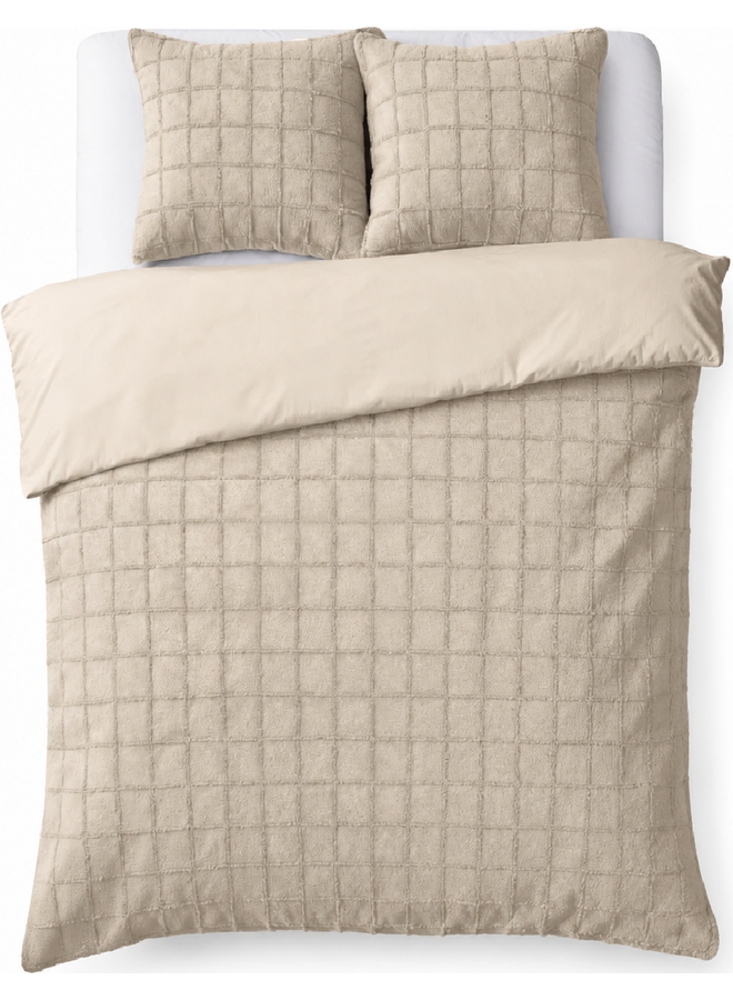 Dekbedovertrek Faux Fur Check Beige - Polyester