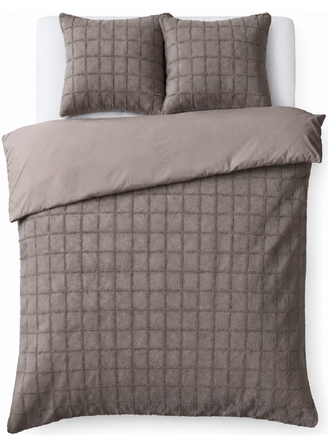 Dekbedovertrek Faux Fur Check Taupe - Polyester